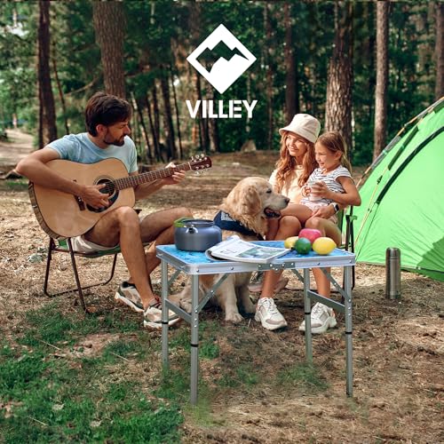 VILLEY Folding Camping Table 2FT, Portable Small Picnic Table with Adjustable Height, Lightweight Aluminum Foldable Table Small Folding Table with Carry Handle for Outdoor Indoor BBQ Hiking Beach - size: 23.6" x 15.8"(2 Height)