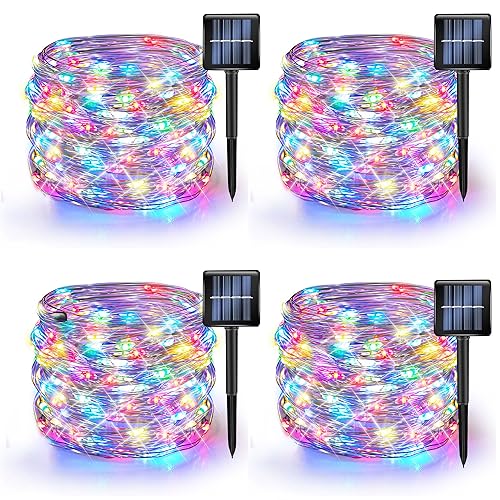 TW SHINE Multi Color Solar String Lights Outdoor, Total 160 FT 480 LED Solar Powered Waterproof Fairy Lights 8 Modes Copper Wire Lights for Christmas Party Tree Wedding Yard Decorations, 4 Pack - color: Multicolor, size: 4 Pack