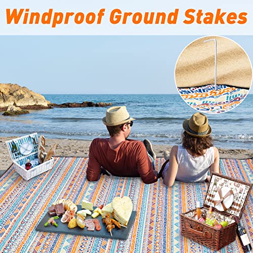 PY SUPER MODE Picnic Blankets Extra Large, Waterproof Foldable Outdoor Beach Blanket Oversized 83x79” Sandproof, 3-Layer Picnic Mat for Camping, Hiking, Travel, Park, Concerts(Orange Boho) - color: Orange Boho