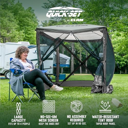 CLAM Quick-Set Pop Up Screen Tent, Traveler, 6 x 6 ft, Instant Setup Gray Portable Outdoor Shelter, Compact Bug-Free Canopy Tent for Camping, Fishing, Backyard - Gray - color: Gray - w/ Wind Panel Flaps