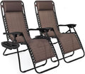 Zero Gravity Lounge Chair Adjustable Outdoor Reclining Chair Folding Patio Anti-Gravity Indoor Outdoor Lounge Chair w/Pillow, Cup Holder (Two Chairs - Brown) - color: Two Chairs - Brown