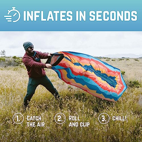 Chillbo Inflatable Couch – Unique Designs - No-Pump Setup, Ripstop Polyester, Stability Pegs, Fun Prints - Portable Air Inflatable Lounger for Beach, Camping, Festivals, and Tailgating - color: Desert Daydream, size: Large