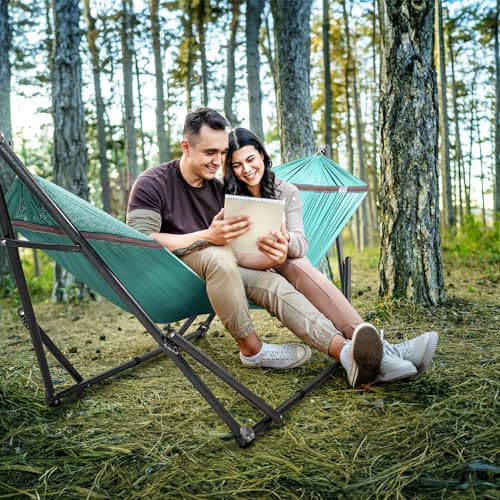 Tranquillo Universal Double Hammock with Stand Included for 2 Persons/Foldable Hammock Stand 600 lbs Capacity Portable Case - Inhouse, Outdoor, Camping, Sky - color: 1. Sky