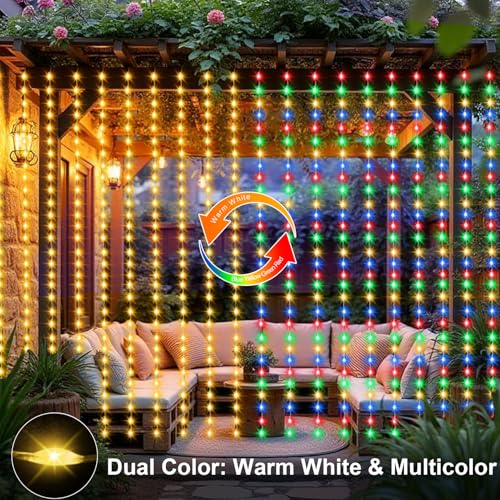ZAIYW Curtain Lights 600 LED 20Ftx10Ft, Dual Color Changing Curtain Fairy Light Connectable with Timer Remote Waterproof for Bedroom Wedding Party Garden Outdoor Decor (Warm White & Multicolor) - color: Warm White & Multicolor, size: 20Ft x 10Ft