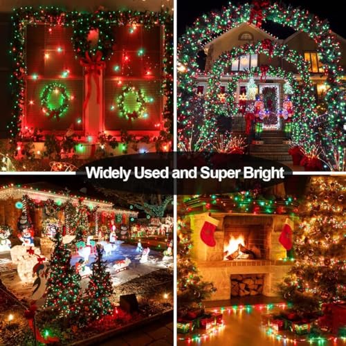 QITONG 4 Pack Solar Fairy Lights, Each 33ft 100 LED Red and Green Christmas String Light Outdoor Waterproof, 8 Modes Silver Wire Twinkle Mini Lights - color: Red/Green, size: 4Pack*100LED