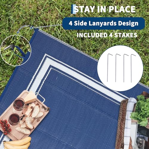 GarveeHome Outdoor Rug 9x18 Waterproof Reversible Mat Palm Leaves Camping Rugs Indoor Outdoor Rugs Carpet Large Area Rug Plastic Straw Rug for Patio Deck Balcony Pool RV Camping, Navy and White - color: Border|navy, size: 9' x 18' (Rectangular)