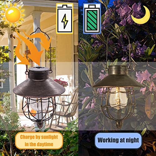 YAKii 2 Pack Solar Lantern Hanging Waterproof Outdoor Metal Solar Lamp with Warm White Light Decorate for Yard Garden Pathway Patio Porch Decor (Antique Copper) - style: Copper-2pack