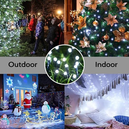 Joomer Solar Christmas String Lights, 39FT 100LED Waterproof Outdoor Lights with 8 Modes Twinkle Fairy Light for Garden, Patio, Yard, Tree and Christmas Decor (White) - color: White