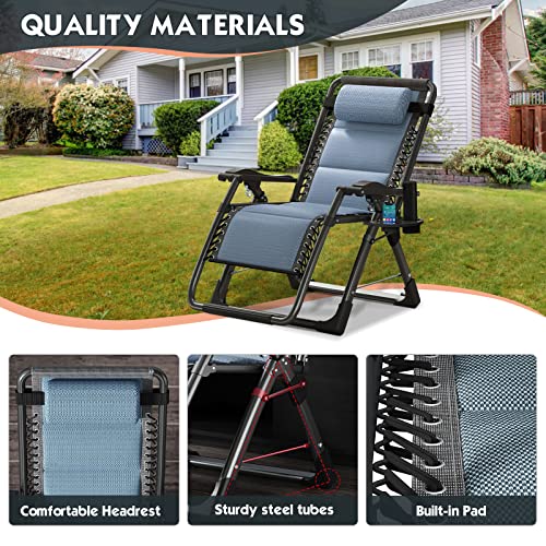 MOPHOTO Zero Gravity Chair, Outdoor Padded Lounge Chair with Side Table, Zero Gravity Recliner Chair, Outdoor Reclining Chair, Sturdy & Comfortable, Supports up to 440lbs - color: Powder Blue, style: Zero Gravity Chair