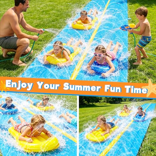 iGeeKid 45Ft Huge Slip and Water Slide with Sprinkler, Heavy Duty Lawn Waterslide for Kids Adults, Extra Long Double Lane Water Toys n Slides with 2 Bodyboards Backyard Lawn Summer Outdoor Water Toys