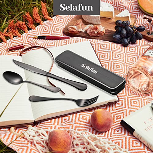 4-pieces Travel Set with Case Portable Silverware Utensils Set for work, Stainless Steel Reusable Flatware Set Cutlery Set for Camping Picnic Hiking Office (6.7inch, Matte Black) - color: Matte Black, size: 6.7 inch