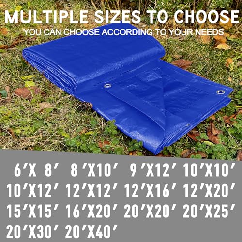 STARPYNG-7 Mil Blue 12x16 Feet Tarp-Multifunctional Blue Waterproof Tarpaulin-Waterproof, UV Resistant, Rip and Tear Resistant, Poly Tarpaulin with Reinforced Edges for Cover - color: Blue, size: 12x16FT