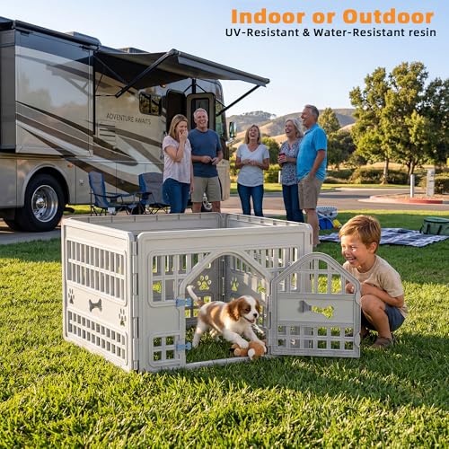 EFU Dog Playpen, 24 Inch Puppy Pet Playpen with Door, 4 Panels Exercise Pet Fence for Small Dogs Indoor Outdoor Yard, RV Camping