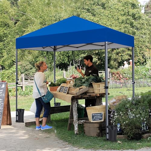 Yaheetech 6.6×6.6 Pop Up Canopy Easy Set-up Tent, Portable Outdoor Canopy Instant Tent, Commercial Gazebo with Wheeled Carry Bag & 4 Sandbags for Home, Party & Outdoor Activities, Blue - color: Blue, size: 6.6×6.6