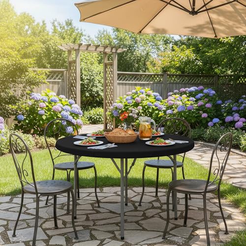 Small Fitted Round Table Cover - 2 Pack Round Table Protector with Elastic Edge, Windproof Circle Topper Cap for Cocktail Party, Outdoor Picnic, Dining (Black, 30 Inch) - color: Black, size: 30 Round, 2 Pack
