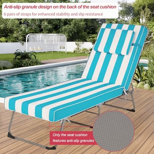 Chaise Lounge Cushions Outdoor 72x21x4 Inch, Patio Lounger Chair Cushion with Removable Cover, Fade Resistant Replacement Pad for Outdoor Furniture (Lake blue and white stripes, 72x21x4 inch) - color: Lake Blue and White Stripes