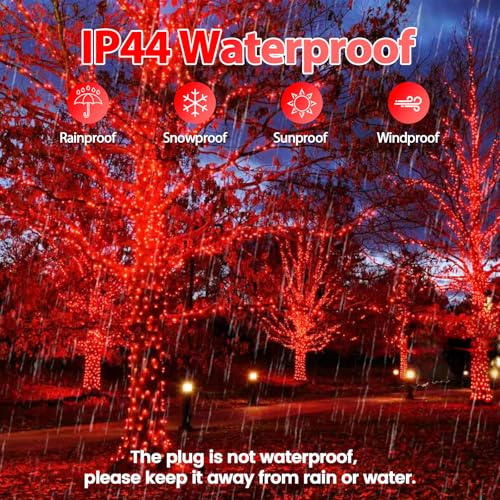 Upgraded 75.8 FT 200 LED Red Christmas Lights Outdoor Indoor, Memory Function & Timer & 8 Modes, Extendable Green Wire Waterproof String Light for Christmas Tree Party Wedding Home Garden Decorations - color: Red, size: 200LED
