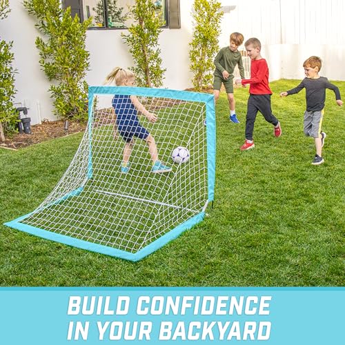GoSports Portable Soccer Goals for Kids - 13 Color Options - Choose 4 x 3 ft or 6 x 4 ft - Team Tone Pop Up Nets for Backyard - color: Light Blue, style: 4 ft x 3 ft