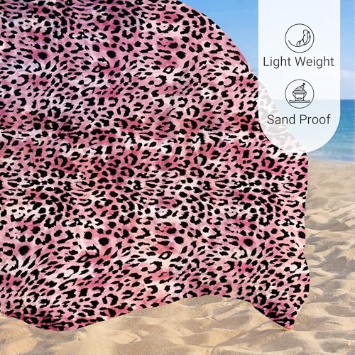 Sunlit Large Cheetah Beach Blanket Waterproof Sand Proof, 81" x106" Sand Free Beach Mat with Corner Pockets and Storage Bag, for Travel Beach Camping Outdoor Festival, Black Pink Leopard - color: Black Pink