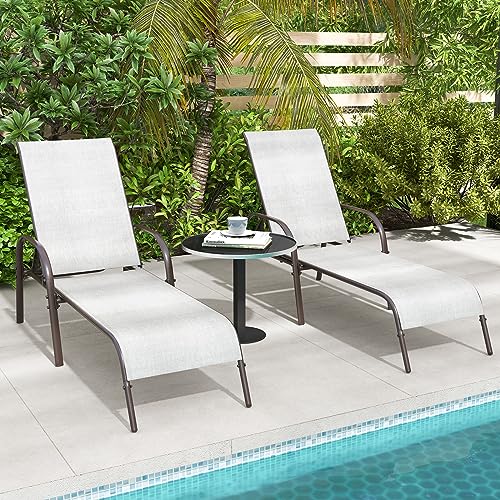 Giantex Patio Lounge Chair, Outdoor Chaise Lounge with 5 Adjustable Backrest, Sturdy Steel Frame, Sunbathing Recliner, Beach Chair, Tanning Chair for Outside, Yard, Balcony, Pool Chairs, Grey - color: Grey