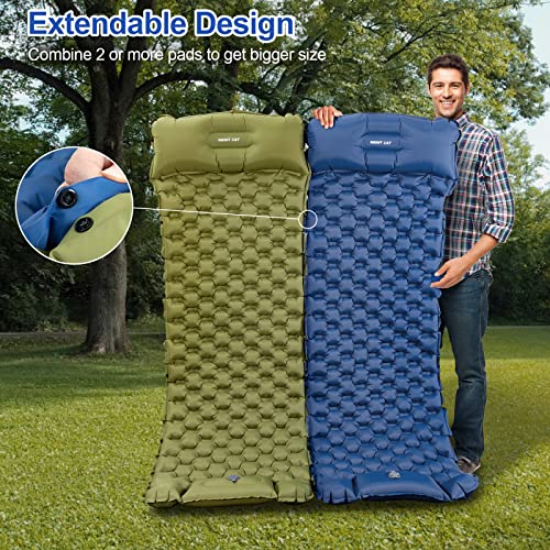 Night Cat Inflatable Sleeping Pads Mat Bed with Pillow Foot Pump for Camping Backpacking Hiking Ultra-Light Compact Comfortable Extendable 77"x25.5" - color: Blue, size: Single Sleeping Pad