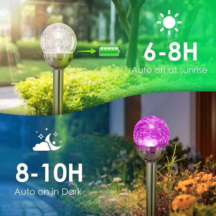 Solar Garden Stake Lights, Color Changing Crackle Glass Globe, Outdoor Pathway Decor, 3-Pack (3)