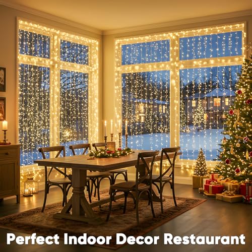 suddus 600 LED Christmas Curtain Lights Outdoor, 9.8x19.6ft Curtain Lights Plug in with Remote, Wall Hanging Lights for Christmas,Dorm,Wall,Window,Wedding,Party,Birthday Decor,Warm White - color: Warm White, size: 600 LED
