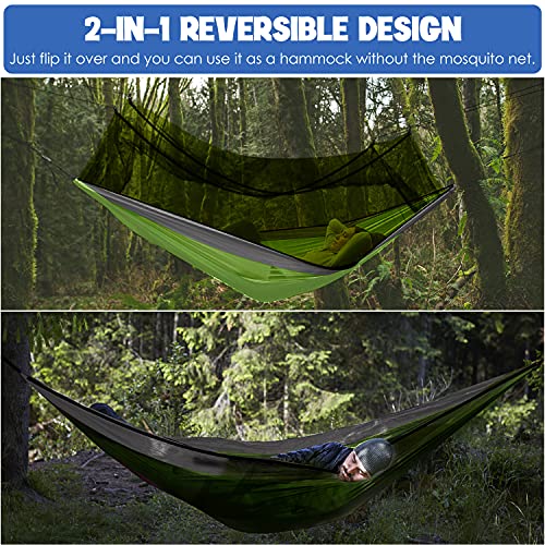 Gold Armour Camping Hammock - Camping Essentials, Double Hammock with Bug Net, Camping Gear Hammock for Outside, Hiking, and Travel (Lime Green & Gray) - color: Lime Green & Gray