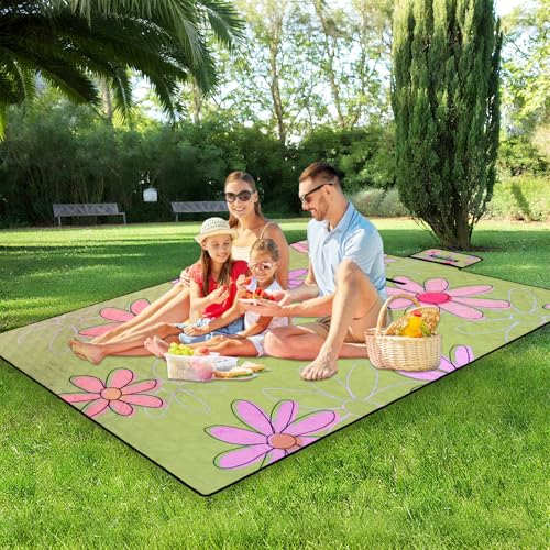 Outdoor Picnic Blanket 79"X60" Large Picnic Mat Foldable Waterproof Sand Proof Beach Blanket Compact Portable with Carry Strap Cozy Rug for Camping Grass Hiking Concerts Tent Indoor Play Mat, Daisy - color: Daisy