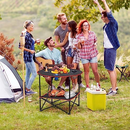 SUPER DEAL Portable Folding Picnic Camping Table with Storage Bag and 4 Cupholders, 2-Tiers Round Outdoor Camping Beach Table, Black