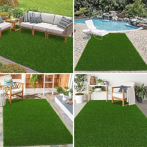 Bsmathom Artificial Grass Rug Indoor Outdoor Rug, 5x8Ft Fake Grass Rug Synthetic Grass Mat Dog Grass Mat with Drainage Holes Fake Grass Rug for Pet, Garden Lawn Landscape, 5x8Ft - size: 5x8 Feet