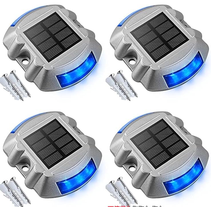 VOLISUN Solar Deck Lights Driveway Dock Lights, 4-Pack Led IP68 Waterproof Outdoor Warning Step Light for Driveway Sidewalk Garden Pathway Yard(Blue) - color: Blue, size: 4 Pack
