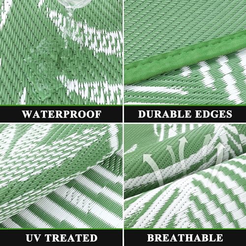 Pauwer Waterproof Outdoor Rug 6x9, Reversible Plastic Straw Patio Camping Rug, Indoor Outdoor RV Mat Carpet for Deck, Camper, Porch, Balcony, Backyard, Picnic, Leaf Green - color: Leaf Green, size: 6' x 9' (Rectangular)