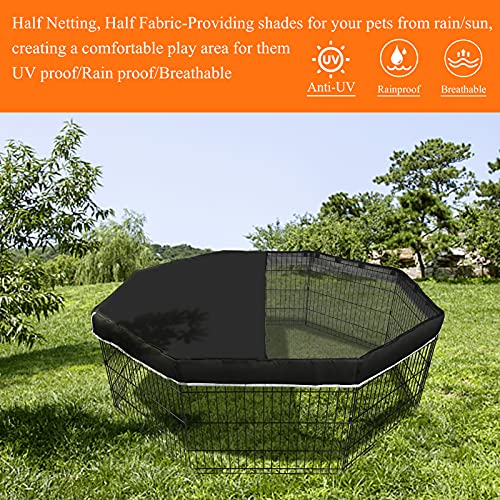 PJYuCien Dog Playpen Mesh Top Cover, Fits 24 Inch 8 Panels Regular Octagon Metal Exercise Pet Pen, Adhesive Tape Connections, Black (Note: Cover Only, Fence Not Included) - color: Only Black Top Cover, Adhesive Tape Connections