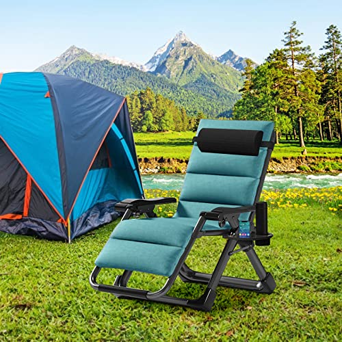 LILYPELLE Zero Gravity Chair, Premium Lawn Recliner Folding Portable Chaise Lounge with Detachable Cushion, Headrest and Cup Holder, Reclining Patio Lounger Chair - color: Linen Green, style: Zero Gravity Chair