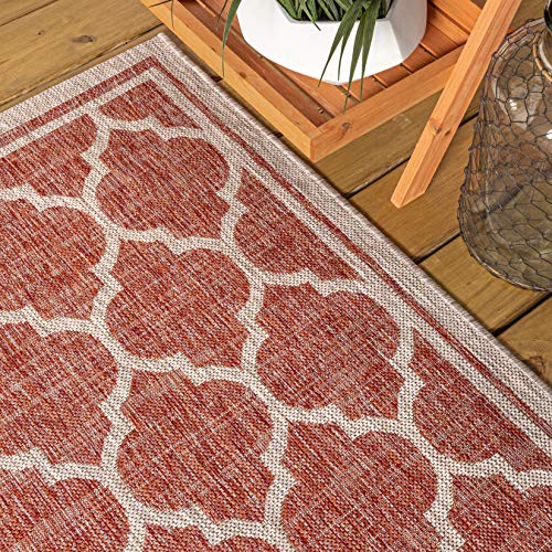 JONATHAN Y Moroccan Trellis Indoor Outdoor Runner Rug 2X20 Red/Beige, Trebol Textured Weave for Backyard, Patio, Porch, Easy-Cleaning, High Traffic, Pet-Friendly, Non-Shedding (SMB109C-220) - color: Red/Beige, size: 2'2" x 20' (Runner)