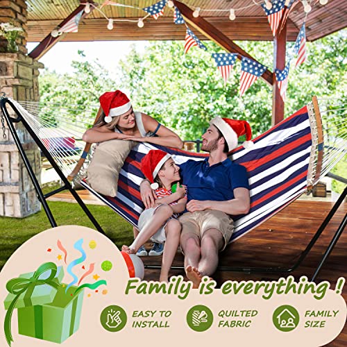 Double Hammock, 11 FT Quilted Fabric 2 Person Hammock for Outside with Pillow, Folding Curved Spreader Bar, Chains, Carrying Bag, Indoor Outdoor, 450 IB Capacity, Trinidad Red - color: Trinidad Red