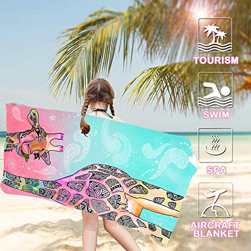 Bonsai Tree Giraffe Beach Towel, Cute Funny Teal Pink Mandala Giraffe Microfiber Bath Towel Gifts for Kids Women, Colorful Abstract Trippy Sand Free Quick Dry Travel Towels for Yoga Sports 30" x 60" - color: Giraffe 1, size: 30"x60"
