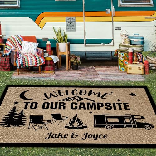 Custom Outdoor Rug for Camping Welcome to Our Campsite RV Trailer Decor Camping Rug for Outdoors, Backyard, Patio, Picnic, Beach, 30 x 55 Inch, 23 RV Optional - color: Welcome to Our Campsite, size: 2'6" x 4'7" (Rectangular)