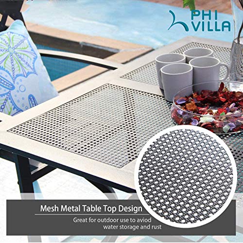 PHI VILLA 5 Pieces Outdoor Dining Set for 4, 37” Black Square Metal Steel Table with Mesh Top & Stackable Wrought Iron Chairs, Outside Furniture Set for Patio, Deck, Backyard, Porch - color: Hexagon Back Chair, size: 5PCS-37" Mesh Top Table