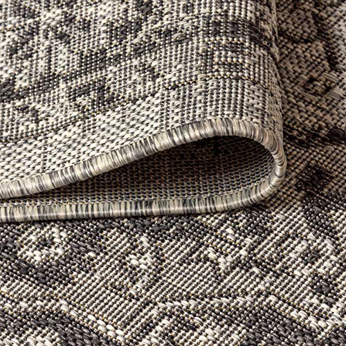 JONATHAN Y Boho Medallion Indoor Outdoor Area Rug 5X8 Gray/Black, Rozetta Textured Weave for Backyard, Patio, Porch, Easy-Cleaning, High Traffic, Pet-Friendly, Non-Shedding (SMB102D-5) - color: Gray/Black, size: 5'3" x 7'7" (Rectangular)