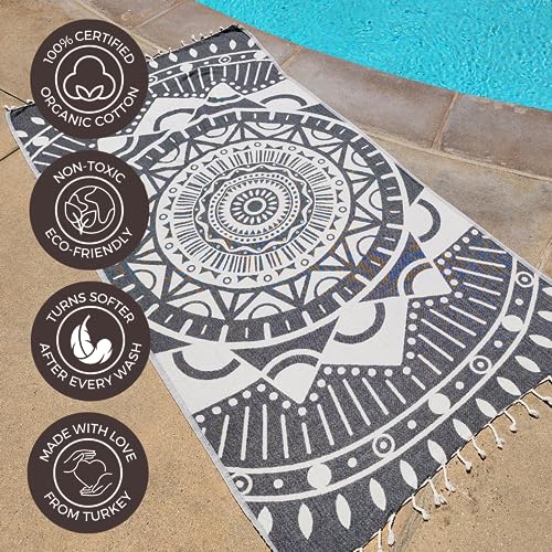 FESHKA Sand Free Turkish Beach Towel (37 x 67) Quick Dry Bath Towel, Oversized Beach Blanket, Lightweight for Travel - Made with 100% Organic Turkish Cotton - Wanderer (Black) - color: 27 - Black
