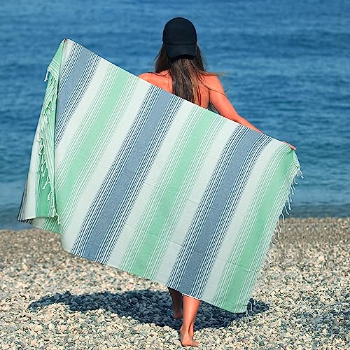 HILLFAIR Cotton Turkish Beach Towels, Quick Dry Lightweight Sand Free Peshtemal Towel for Bath Swim Yoga Spa Travel, Beach Accessories, Oversized Cotton Turkish Towels (39 x 72 inch- 4 Pack Mint Blue) - color: Mint Blue, size: 39 x 72 inch ( Beach towel -