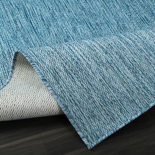Beverly Rug Indoor Outdoor Rug 8x10, Washable Outside Carpet for Patio, Deck, Porch, Solid Modern Area Rug, Water Resistant, Aqua Blue - color: Solid - Aqua Blue, size: 8' x 10' (Rectangular)
