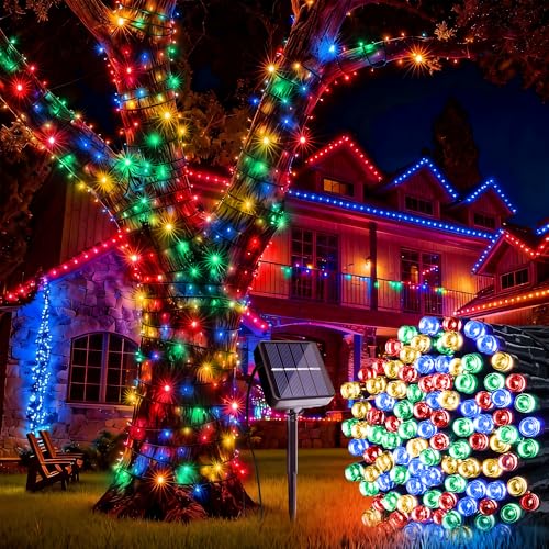 Joomer Solar Christmas String Lights, 39FT 100LED Waterproof Outdoor Lights with 8 Modes Twinkle Fairy Light for Garden, Patio, Yard, Tree and Christmas Decor (Multicolor) - color: Multicolor
