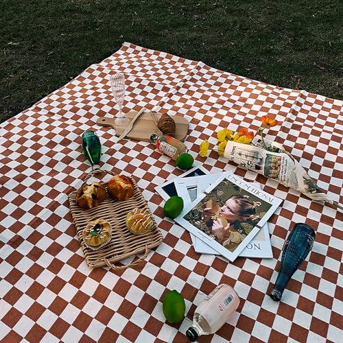 Modern Checkered Picnic Mat,Foldable Waterproof Sandproof Beach Blanket for Camping Hiking Outdoor Activities Lightweight Thin Ground Sheet for Travel Accessories,Black,150x200cm/60 x80 - color: Black, size: 5' x 6'8" (Square)