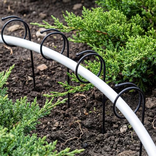 Shimeyao 10 Pack 14.5 Inch Ball End Garden Hose Guide Stakes, Heavy Duty Metal Hose Guard Spike, Water Pipe Guides for Outside Yard Lawn, Keep Hoses Out of Flower Beds to Protect Plants
