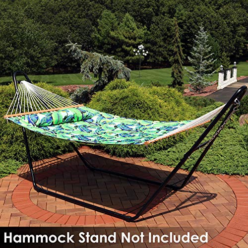 Sunnydaze Quilted Double Hammock for Outside with Spreader Bars and Pillow - 450 lb Capacity, 74x55 Inch Bed, UV Resistant, Quick Dry - Chains Included, Stand Sold Separately - Exotic Foliage - color: Exotic Foliage