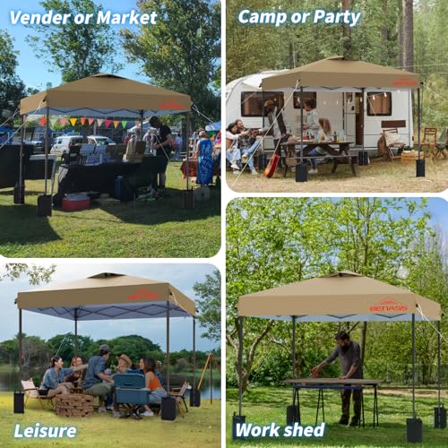 8x8 Pop Up Canopy, Easy Up Canopy Tent, Heavy Duty Tents for Parties, One Person Set Up Event Tent, Khaki - color: Khaki, size: 8x8