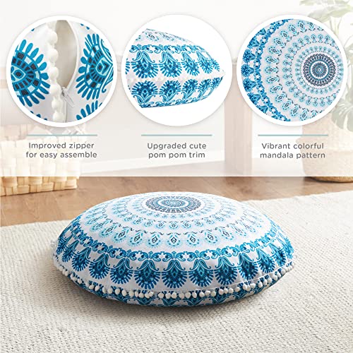 Codi Meditation Floor Pillow Set of 2, Round Large Pillows Seating for Adults, Bohemian Mandala Circle Cushion for Outdoor Fireplace Yoga Living Room, 32 Inch, Memory Foam Added, Aqua - color: Round | Aqua, size: 2 Count (Pack of 1)